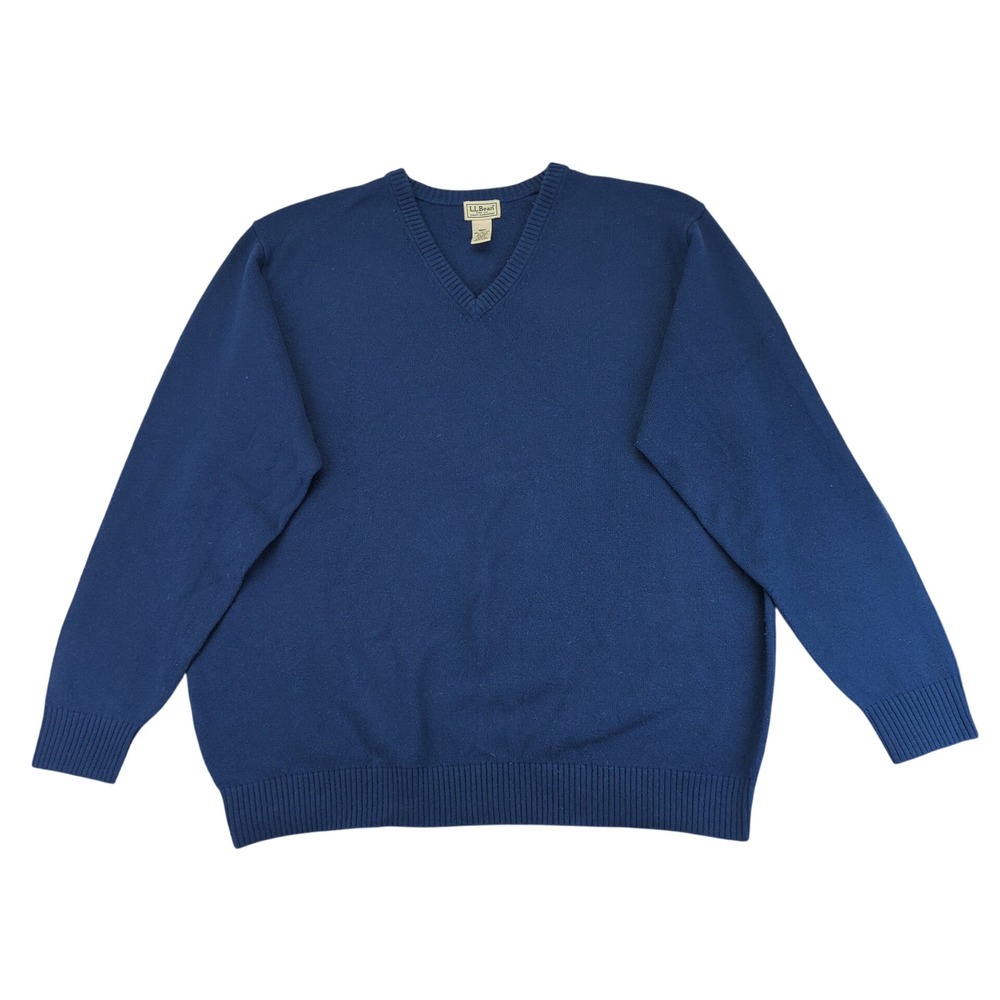 LL Bean Mens XXL Tall‎ V Neck Sweater Blue Lambswool Blend Classic Knitwear
